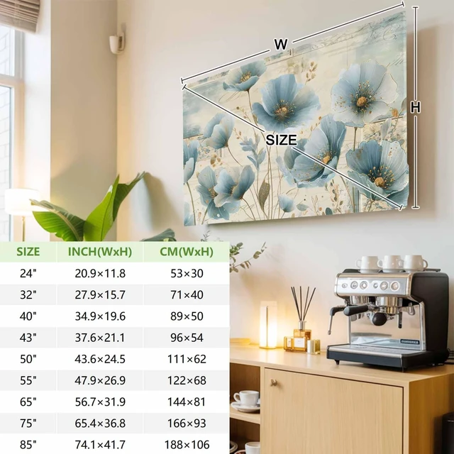 Alt view image 3 of 5 - Spring Floral TV Cover Indoor Elastic TVs Screen Protector, Teal Tulip Botancal Monitor Covers Inside Dust Proof Slipcover, Summer Flowers 55 Inch TV Cover for Flat or Curved TVs