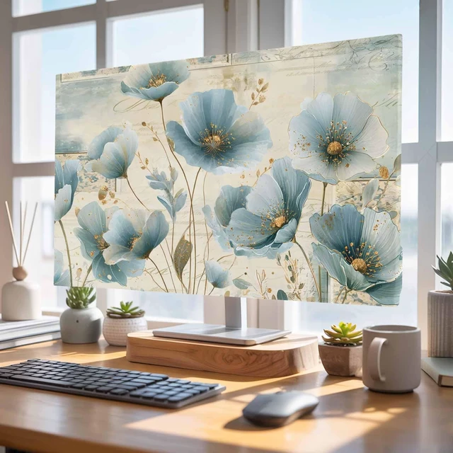 Alt view image 4 of 5 - Spring Floral TV Cover Indoor Elastic TVs Screen Protector, Teal Tulip Botancal Monitor Covers Inside Dust Proof Slipcover, Summer Flowers 55 Inch TV Cover for Flat or Curved TVs