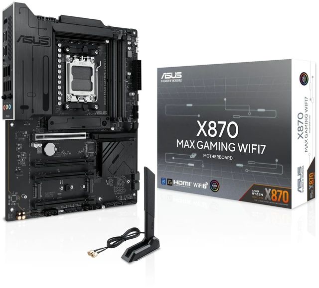 Main image of ASUS X870 MAX Gaming WIFI7 AMD AM5 ATX Motherboard, 12+2+1 80A DrMOS, DDR5, PCIe 5.0 x16 Q-Release, 3X M.2, Wi-Fi 7 Q-Antenna, 2.5Gb LAN, USB4 Type-C, USB-C 20Gbps, BIOS Flashback, Aura Sync
