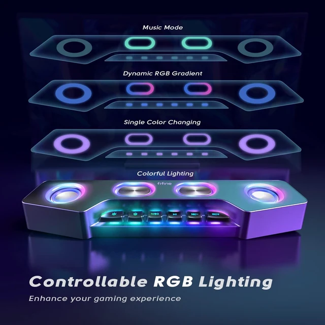 Alt view image 3 of 5 - AmpliGame Fifine PC Speakers for Desktop, Bluetooth Computer Speakers Wireless for Gaming, Streaming, Party, E-Sport, RGB Loudspeaker with Aux-in Audio Jack, Controllable RGB, Volume Button A16