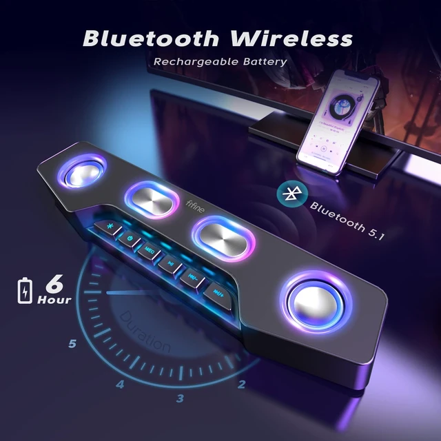 Alt view image 5 of 5 - AmpliGame Fifine PC Speakers for Desktop, Bluetooth Computer Speakers Wireless for Gaming, Streaming, Party, E-Sport, RGB Loudspeaker with Aux-in Audio Jack, Controllable RGB, Volume Button A16