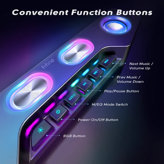 Alt view image 4 of 5 - AmpliGame Fifine PC Speakers for Desktop, Bluetooth Computer Speakers Wireless for Gaming, Streaming, Party, E-Sport, RGB Loudspeaker with Aux-in Audio Jack, Controllable RGB, Volume Button A16