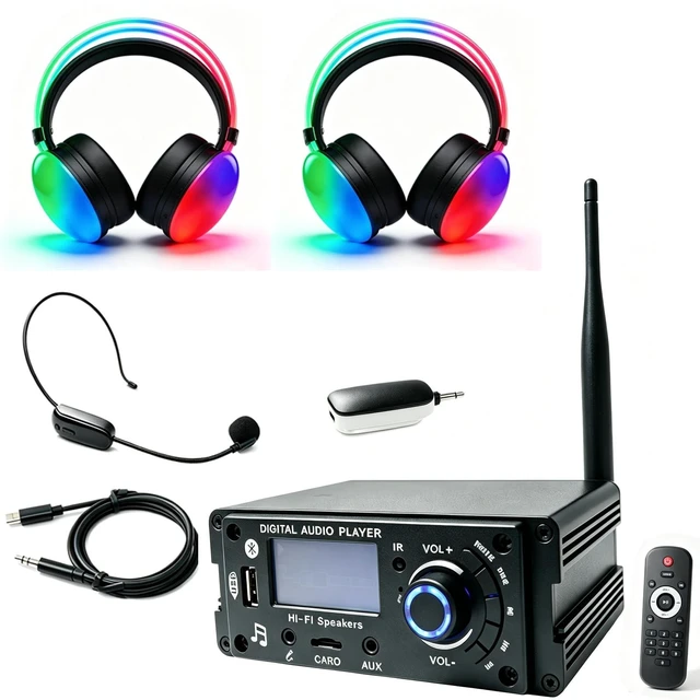 Main image of SWTGTEM Wireless Silent Disco Headphones,for Music Festival,Meditation,Party,DJ,Fitness,Bass Boost,HI-FI Stereo,3 LED Channels,Plug&Play,12H,Sweatproof,300M Range(1-2)