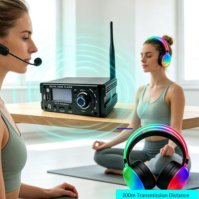 Alt view image 2 of 5 - SWTGTEM Wireless Silent Disco Headphones,for Music Festival,Meditation,Party,DJ,Fitness,Bass Boost,HI-FI Stereo,3 LED Channels,Plug&Play,12H,Sweatproof,300M Range(1-2)