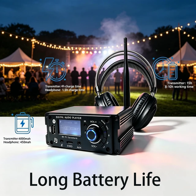 Alt view image 5 of 5 - SWTGTEM Wireless Silent Disco Headphones,for Music Festival,Meditation,Party,DJ,Fitness,Bass Boost,HI-FI Stereo,3 LED Channels,Plug&Play,12H,Sweatproof,300M Range(1-2)