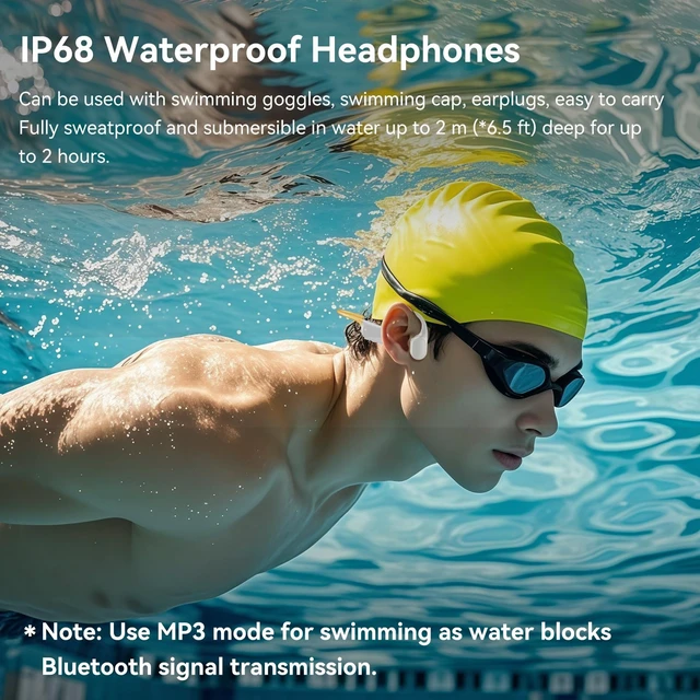 Alt view image 5 of 5 - Hostena Full-Coverage Liquid Silicone Swimming Headphones,IP68 Waterproof Underwater Headphones, Bluetooth 6.0&MP3 with 32GB Memory Card,Soft/Skin-Comfortable Open Ear Bone Conduction Swim Earbuds