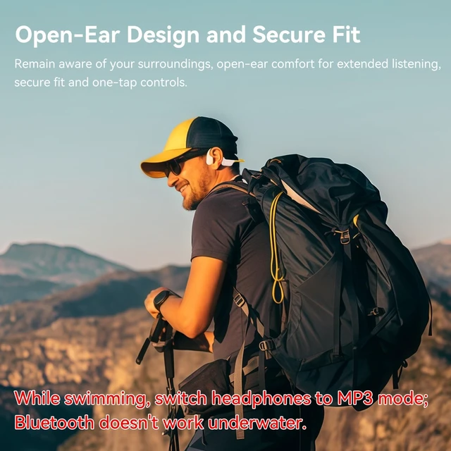 Alt view image 4 of 5 - Hostena Full-Coverage Liquid Silicone Swimming Headphones,IP68 Waterproof Underwater Headphones, Bluetooth 6.0&MP3 with 32GB Memory Card,Soft/Skin-Comfortable Open Ear Bone Conduction Swim Earbuds