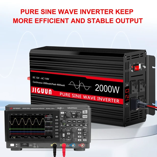 Alt view image 3 of 5 - JIGUUN 2000 Watt Pure Sine Wave Inverter, Power Converter 12V DC to 110V/120V AC, Car Inverter with 4 AC Outlets&USB Port Remote Control for RV Camping-Peak 4000 Watt.