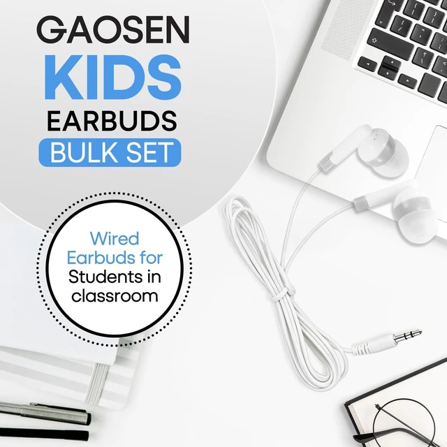 Alt view image 2 of 5 - Gaosen 100 Pack Kids Earbuds Bulk for Classroom School, Wholesale Student Wired Durable Earphones for Class Laptop Library, Individually BaggedWhite,100pcs