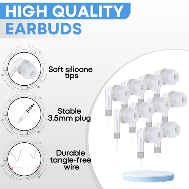 Alt view image 3 of 5 - Gaosen 100 Pack Kids Earbuds Bulk for Classroom School, Wholesale Student Wired Durable Earphones for Class Laptop Library, Individually BaggedWhite,100pcs