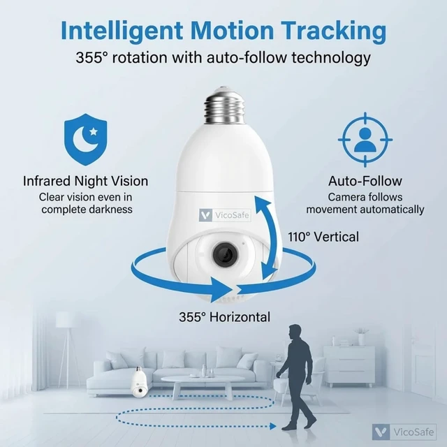 Alt view image 3 of 5 - VicoHome Light Bulb Camera Outdoor Indoor 2K HD WiFi Security Camera with 360 View, Motion Detection, Color Night Vision, Two-Way Audio, Siren, Works with Alexa Easy Install Surveillance Cam