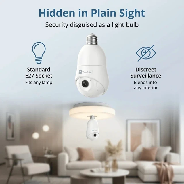 Alt view image 5 of 5 - VicoHome Light Bulb Camera Outdoor Indoor 2K HD WiFi Security Camera with 360 View, Motion Detection, Color Night Vision, Two-Way Audio, Siren, Works with Alexa Easy Install Surveillance Cam
