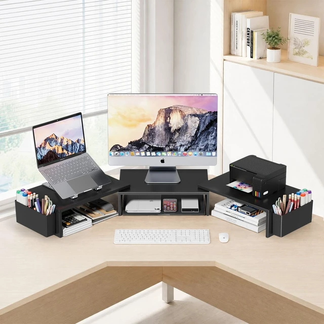 Alt view image 2 of 5 - AUPSEN Dual Monitor Stand Riser with 2 Pen Holders, Desk Organizer, Black