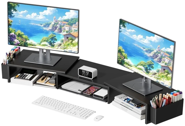 Main image of AUPSEN Dual Monitor Stand Riser with 2 Pen Holders, Desk Organizer, Black