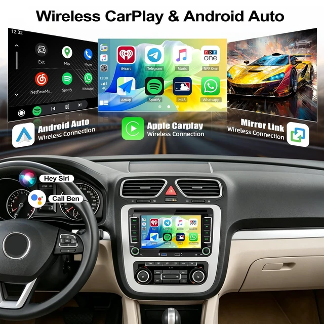 Alt view image 4 of 5 - CAMECHO Car Stereo for Volkswagen VW EOS 2007-2014 with Wireless Apple CarPlay & Android Auto & YouTube, 7 Inch IPS Touchscreen Car Radio with Bluetooth, FM, USB, Mirror Link, Backup Camera
