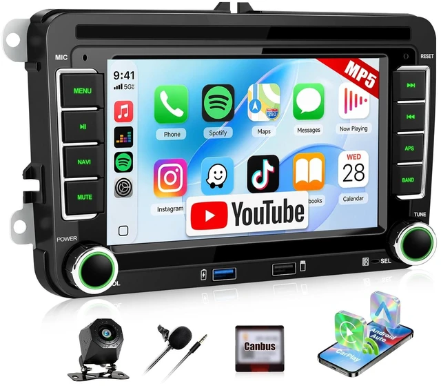 Main image of CAMECHO Car Stereo for Volkswagen VW EOS 2007-2014 with Wireless Apple CarPlay & Android Auto & YouTube, 7 Inch IPS Touchscreen Car Radio with Bluetooth, FM, USB, Mirror Link, Backup Camera