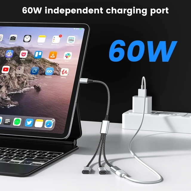 Alt view image 3 of 5 - MOGOOD USB C Splitter 1 in 2 Out with 60W Power Delivery Cable