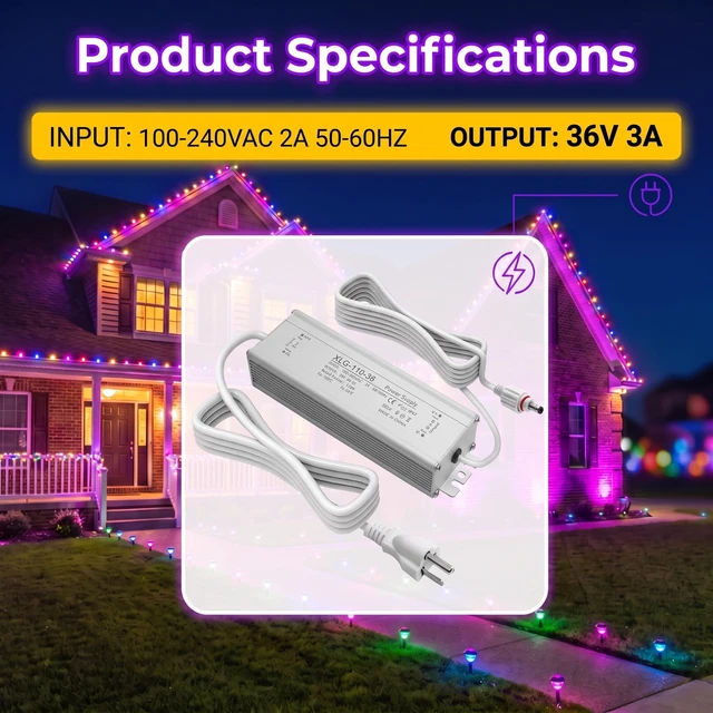 Alt view image 3 of 5 - XZGm IP67 36V 3A AC Adapter for Govee H705 H706 H805 H707 Outdoor Lights