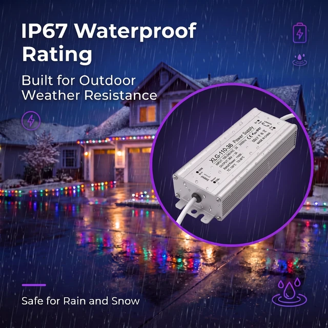 Alt view image 5 of 5 - XZGm IP67 36V 3A AC Adapter for Govee H705 H706 H805 H707 Outdoor Lights