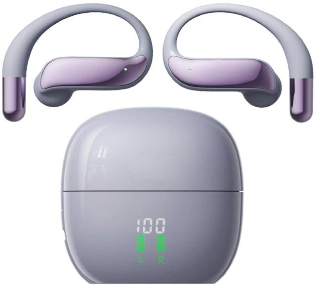 Main image of ROEL-PLAY Open Ear Wireless Earbuds Bluetooth Headphones, Noise Reduction Low Latency Gaming Earphones, LED Digital Display Lightweight Silicone Earphones(Purple)