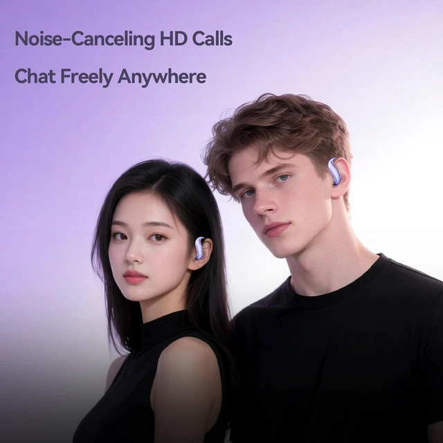 Alt view image 5 of 5 - ROEL-PLAY Open Ear Wireless Earbuds Bluetooth Headphones, Noise Reduction Low Latency Gaming Earphones, LED Digital Display Lightweight Silicone Earphones(Purple)