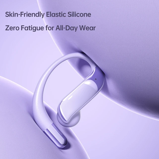 Alt view image 4 of 5 - ROEL-PLAY Open Ear Wireless Earbuds Bluetooth Headphones, Noise Reduction Low Latency Gaming Earphones, LED Digital Display Lightweight Silicone Earphones(Purple)
