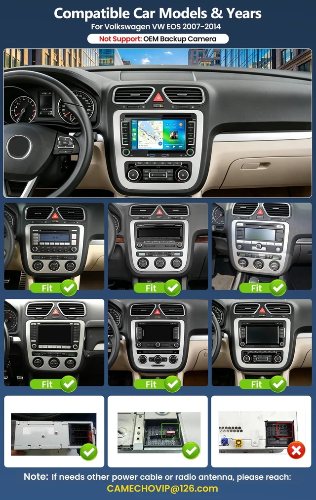 Alt view image 2 of 5 - CAMECHO Car Stereo for Volkswagen VW EOS 2007-2014 with Wireless Apple CarPlay & Android Auto & YouTube, 7 Inch IPS Touchscreen Car Radio with Bluetooth, FM, USB, Mirror Link, Backup Camera
