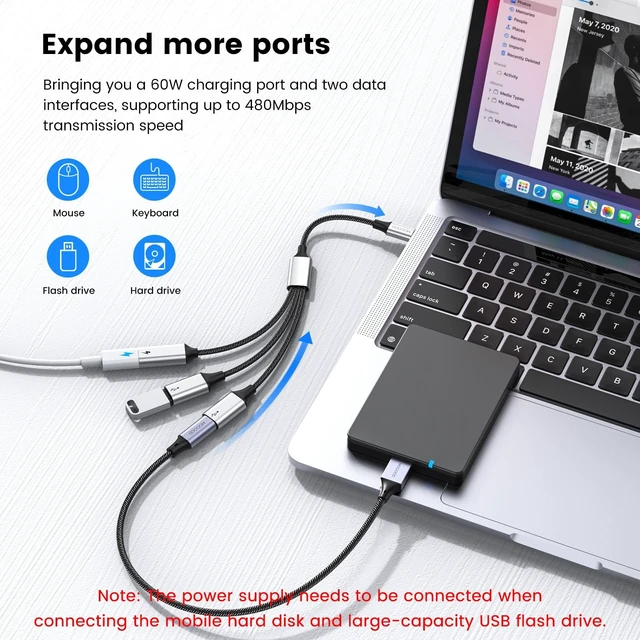 Alt view image 4 of 5 - MOGOOD USB C Splitter 1 in 2 Out with 60W Power Delivery Cable
