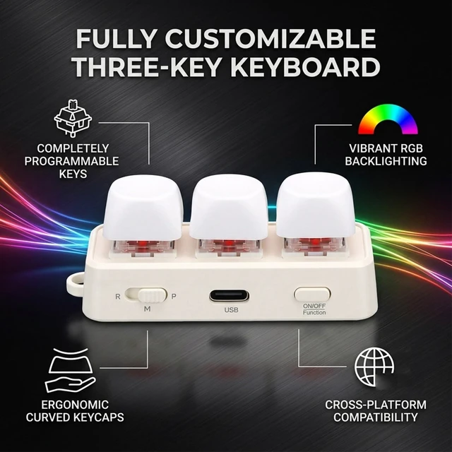 Alt view image 5 of 5 - Pomya 3 Key Macro Keyboard Bluetooth USB Programmable Keypad, RGB Backlit Mini Mechanical Controller for Gaming Editing Copy Paste Shortcuts, Portable Custom Buttons Pad (1)