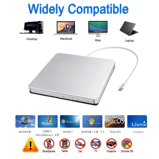Alt view image 4 of 5 - VikTck External CD DVD Drive Type-C USB 3.0 Portable CD DVD Burner/Writer Optical Disk Drive Player Reader for MacBook Pro Air iMac Laptop Desktop PC Windows 11/10/8/7 Linux Mac OS