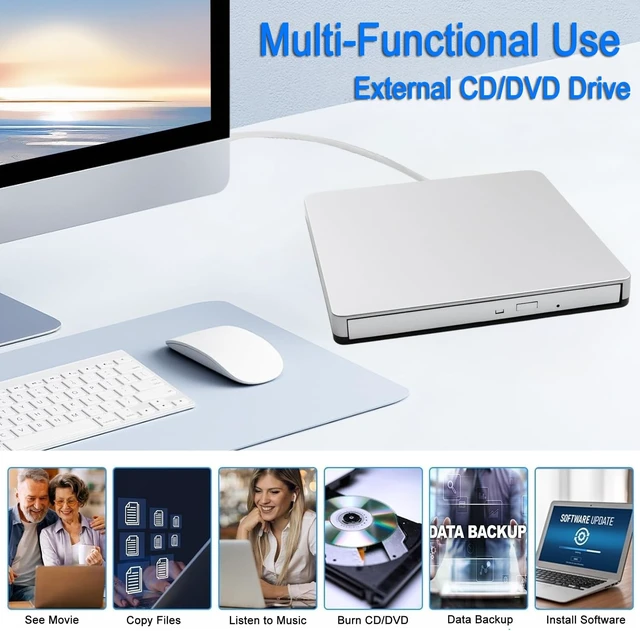 Alt view image 3 of 5 - VikTck External CD DVD Drive Type-C USB 3.0 Portable CD DVD Burner/Writer Optical Disk Drive Player Reader for MacBook Pro Air iMac Laptop Desktop PC Windows 11/10/8/7 Linux Mac OS