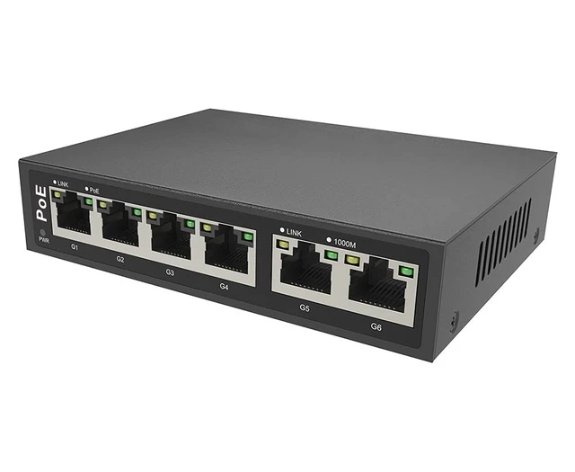 Alt view image 2 of 3 - GemaVision 110W 4CH Full Gigabit Unmanaged PoE Switch Support IEEE 802.3 af/at PoE Standard, Plug-and-Play, 30W Max Power Per Port,POE4CH-110W