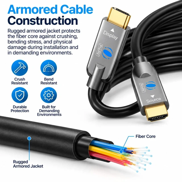Alt view image 2 of 2 - OREI 8K HDMI 2.1 Armored AOC Cable 300ft, 48Gbps, 8K@60Hz, HDR, eARC