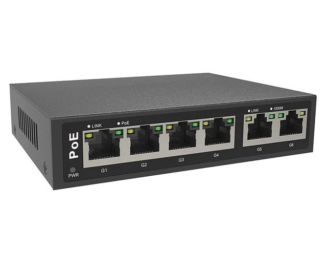 Alt view image 3 of 3 - GemaVision 110W 4CH Full Gigabit Unmanaged PoE Switch Support IEEE 802.3 af/at PoE Standard, Plug-and-Play, 30W Max Power Per Port,POE4CH-110W