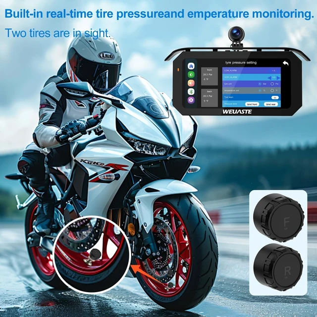Alt view image 3 of 5 - Weuaste 6.25" Motorcycle Carplay Screen with Wireless Android Auto, GPS Navigation System, TPMS, HD 2K Dual Motorcycle Dash Cam+Third Person Perspective Camera, Motos Metal Anti-Theft Bracket