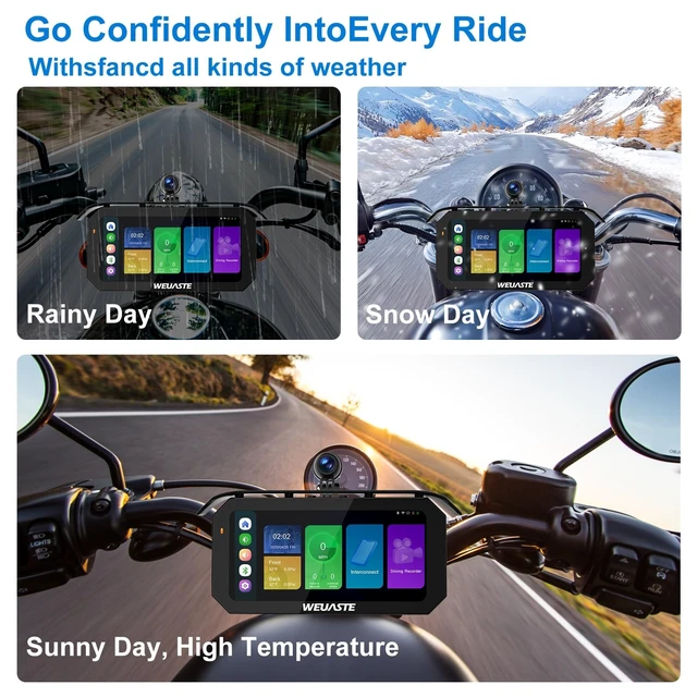 Alt view image 4 of 5 - Weuaste 6.25" Motorcycle Carplay Screen with Wireless Android Auto, GPS Navigation System, TPMS, HD 2K Dual Motorcycle Dash Cam+Third Person Perspective Camera, Motos Metal Anti-Theft Bracket