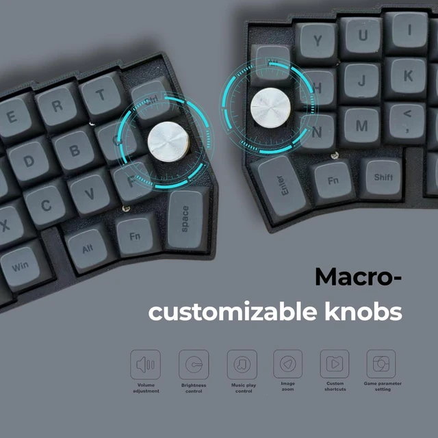 Alt view image 4 of 5 - SZRKBD Cornix Split Ergonomic Mechanical Keyboard, Wired 50% 3X6 Layout with Knob, Hot-Swappable, Vial Programmable, RGB Backlit, PBT Keycap (Silent Switch)