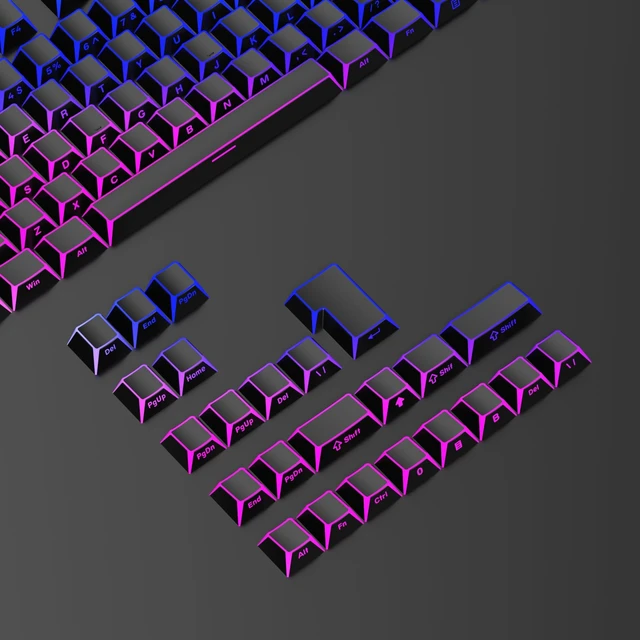 Alt view image 4 of 5 - Ussixchare Black PBT Shine Through Keycaps, Side Printed Translucent Keycaps, Double Shot Cherry Profile for MX Switches Mechanical Keyboard