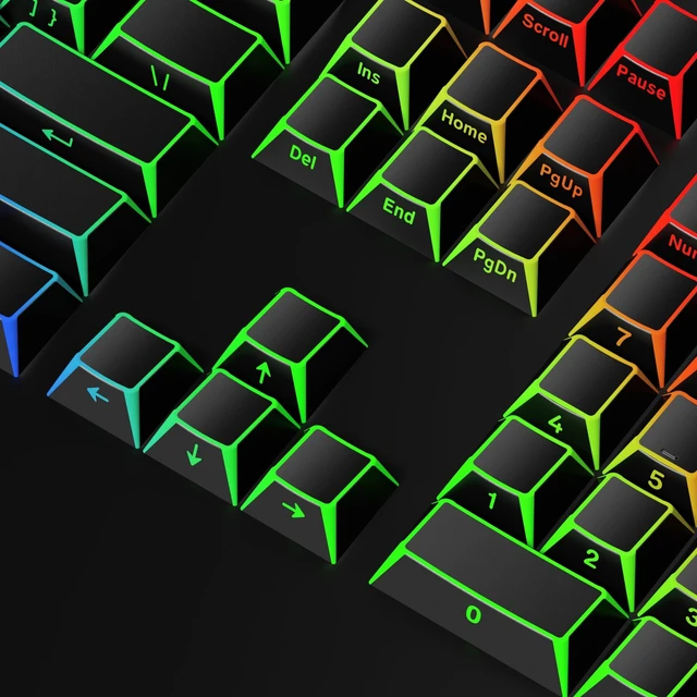 Alt view image 3 of 5 - Ussixchare Black PBT Shine Through Keycaps, Side Printed Translucent Keycaps, Double Shot Cherry Profile for MX Switches Mechanical Keyboard