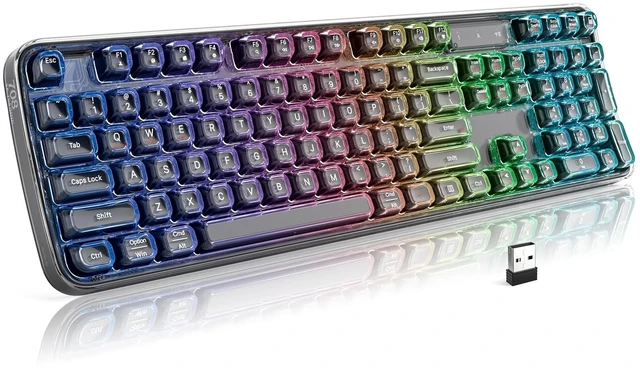 Main image of SQMD Clear Wireless Keyboard, Tri-Mode Bluetooth/2.4G Rechargeable Keyboard with RGB Backlit, Ergonomic Computer Keyboard with Transparent Keycaps for PC Laptop Desktop Home Office-Black Pearl
