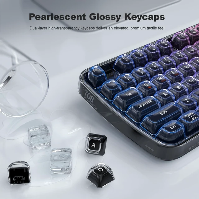 Alt view image 2 of 5 - SQMD Clear Wireless Keyboard, Tri-Mode Bluetooth/2.4G Rechargeable Keyboard with RGB Backlit, Ergonomic Computer Keyboard with Transparent Keycaps for PC Laptop Desktop Home Office-Black Pearl