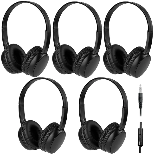 Main image of Wensdo Kids Headphones Bulk 5 Pack with Microphone for School Classroom Students, Durable Wired On-Ear 3.5mm Jack Headset for Chromebook Tablets Computer Travel (HY30, 5Black)