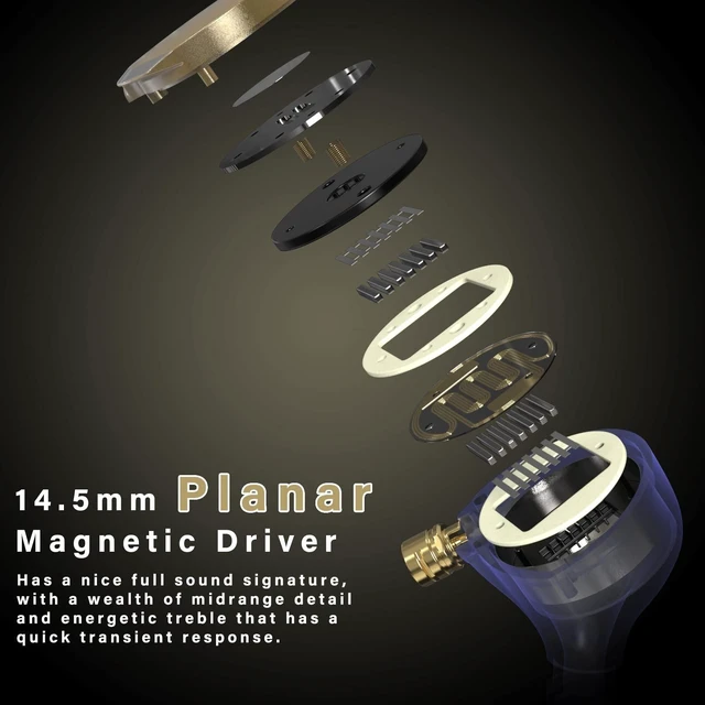 Alt view image 3 of 5 - BASN MTPro 14.5mm Planar HiFi in Ear Monitors Headphones (Champagne Gold)