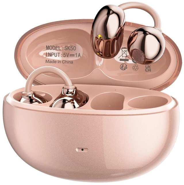 Main image of Clip-On Open Ear Earbuds, Bluetooth 6.0 Wireless Headphones, Rose Gold