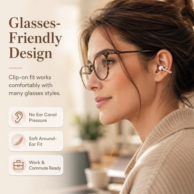 Alt view image 4 of 5 - Clip-On Open Ear Earbuds, Bluetooth 6.0 Wireless Headphones, Rose Gold