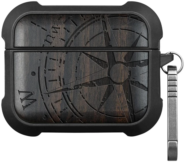 Main image of Carveit Solid Wood Case for AirPods Pro 3, The Incomplete Compass, Black