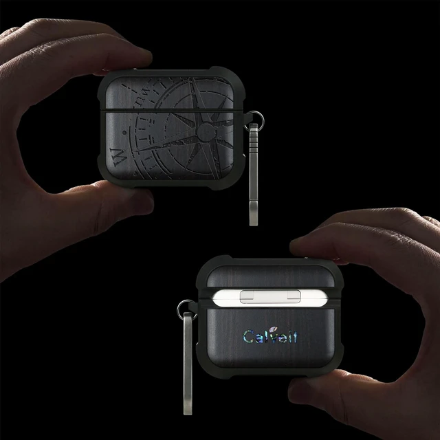Alt view image 2 of 5 - Carveit Solid Wood Case for AirPods Pro 3, The Incomplete Compass, Black