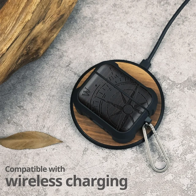 Alt view image 5 of 5 - Carveit Solid Wood Case for AirPods Pro 3, The Incomplete Compass, Black