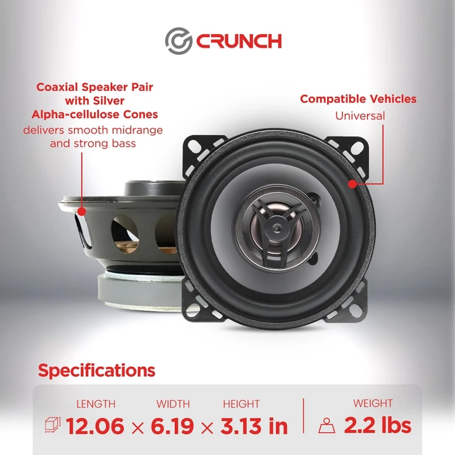 Alt view image 4 of 5 - Crunch CS Series 4 Inch 200W 2-Way Coaxial Car Speakers, Pair
