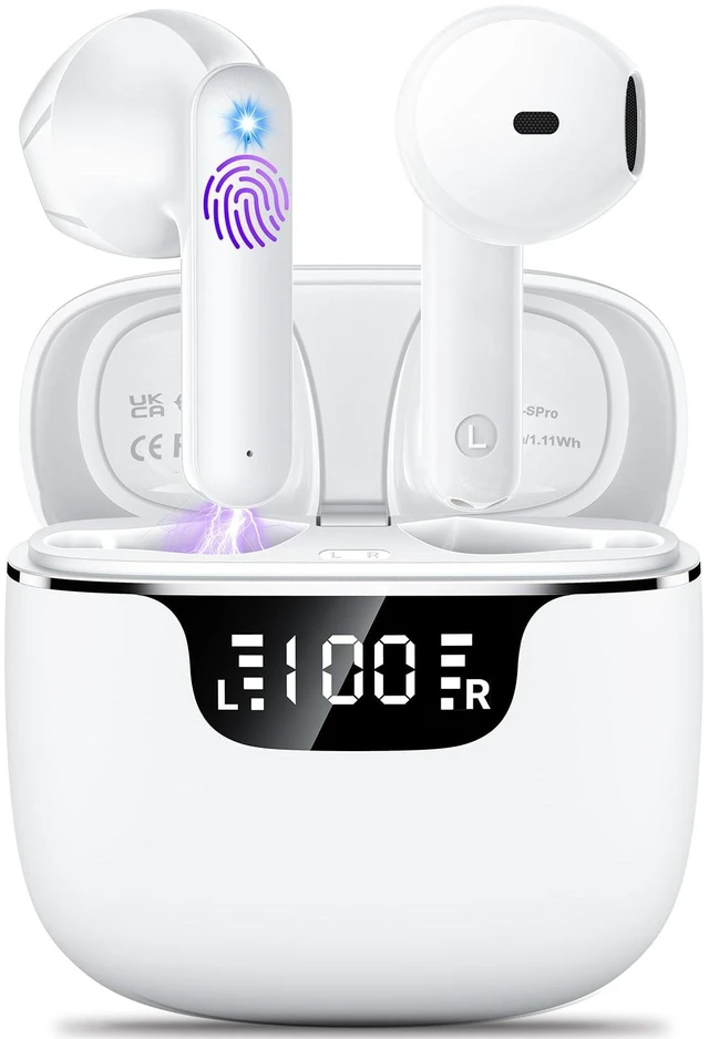 Main image of Wireless Earbuds, Bluetooth 5.4 Headphones with 42H Ultralight Ear Buds,Bluetooth Earbuds with 4 ENC Noise Cancelling Mics, HiFi Deep Bass Dual LED Display USB-C, Waterproof Earphones for Andro